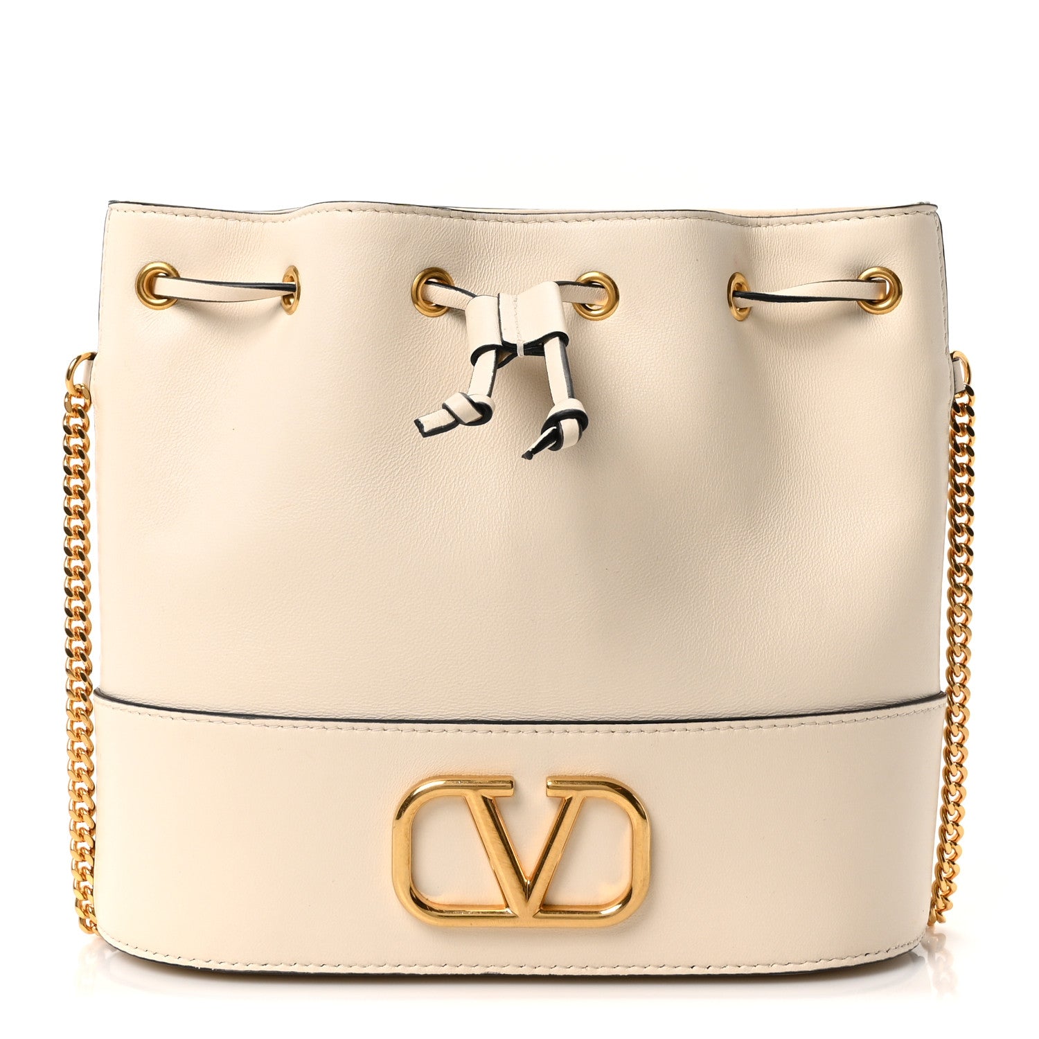 Nappa Mini VLogo Signature Chain Bucket Bag Light Ivory