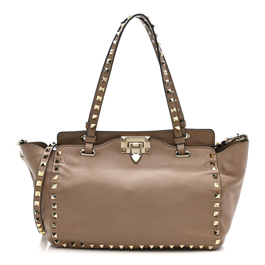 Vitello Small Rockstud Tote Beige
