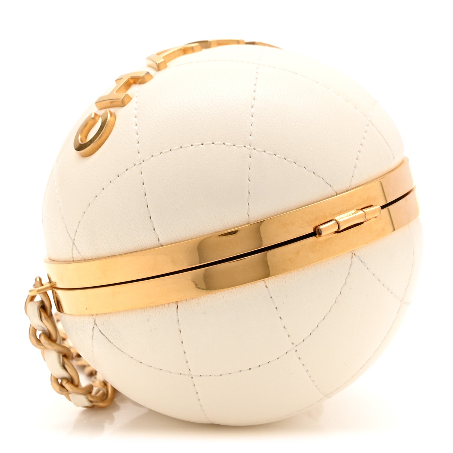 Lambskin Quilted Sphere Minaudiere Chain Clutch White