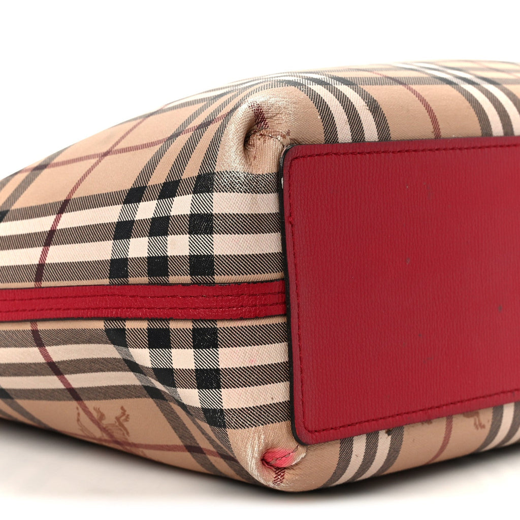 Grainy Calfskin Haymarket Check Medium Reversible Tote Red