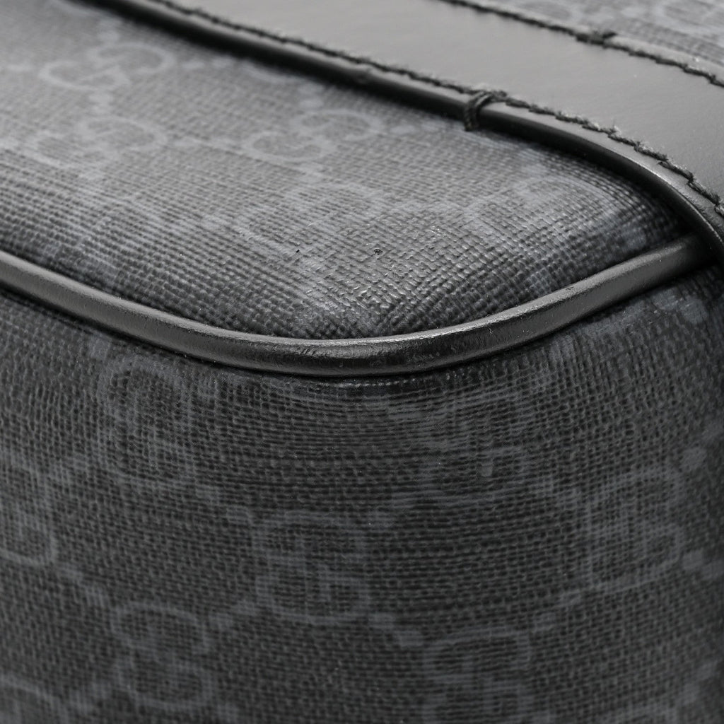 GG Supreme Monogram Textured Dollar Calfskin Retro Interlocking G Flap Messenger Bag Black