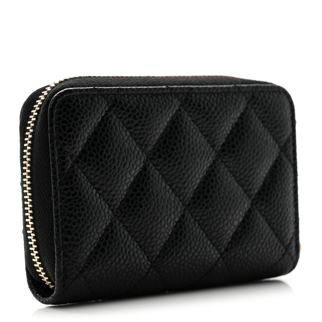 Caviar Quilted Zip Coin Purse Black