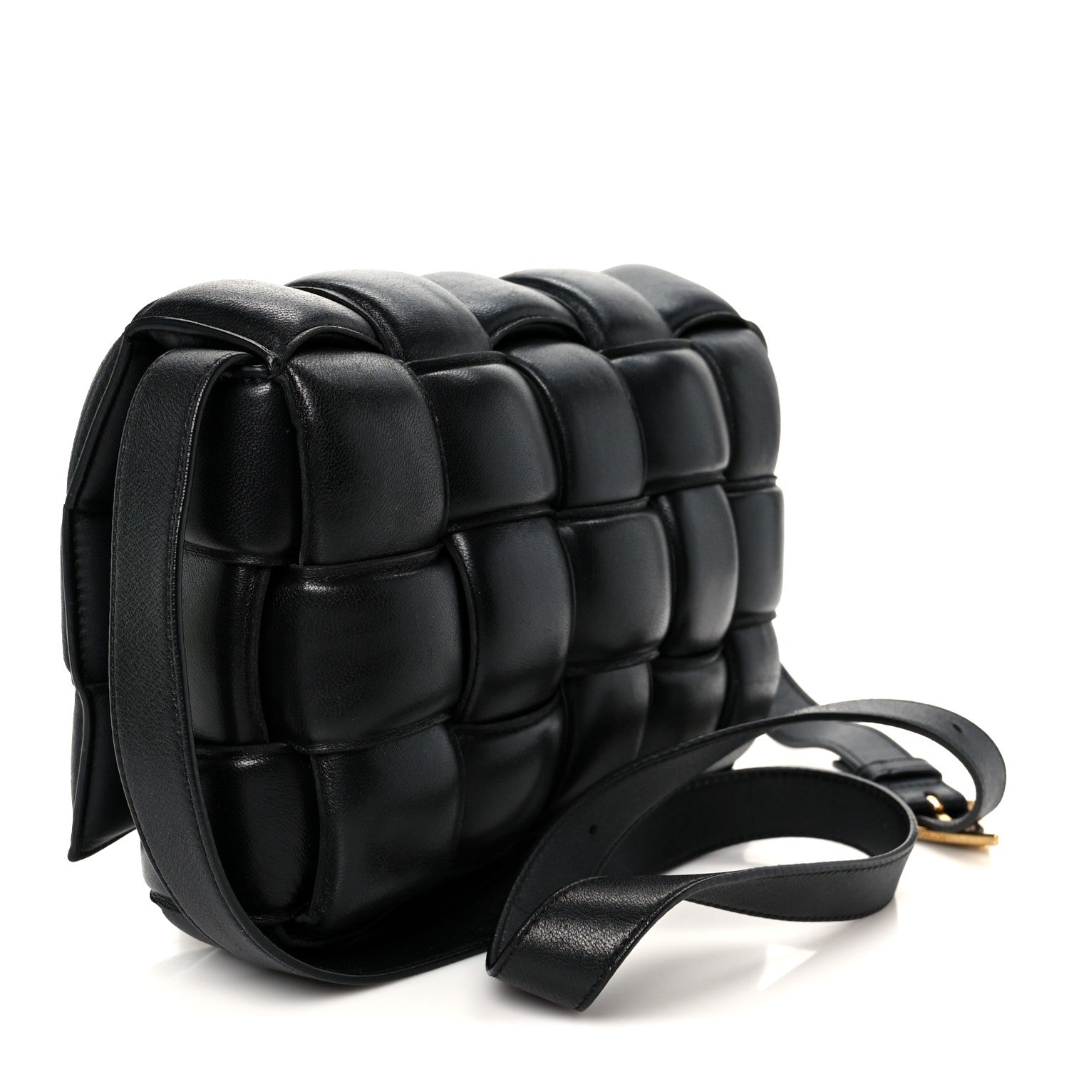 Nappa Maxi Intreccio Padded Cassette Crossbody Bag Black