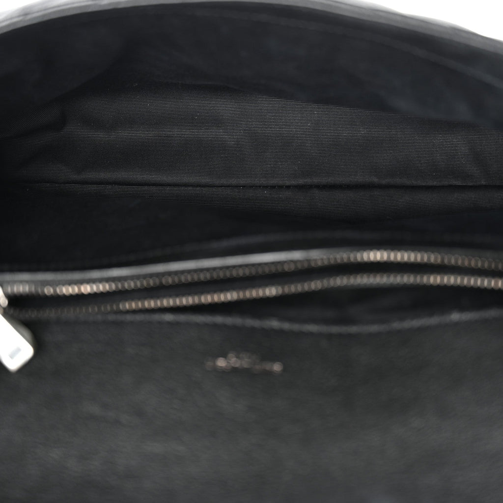 Sheepskin Matelasse Chevron Monogram Large College Satchel Black
