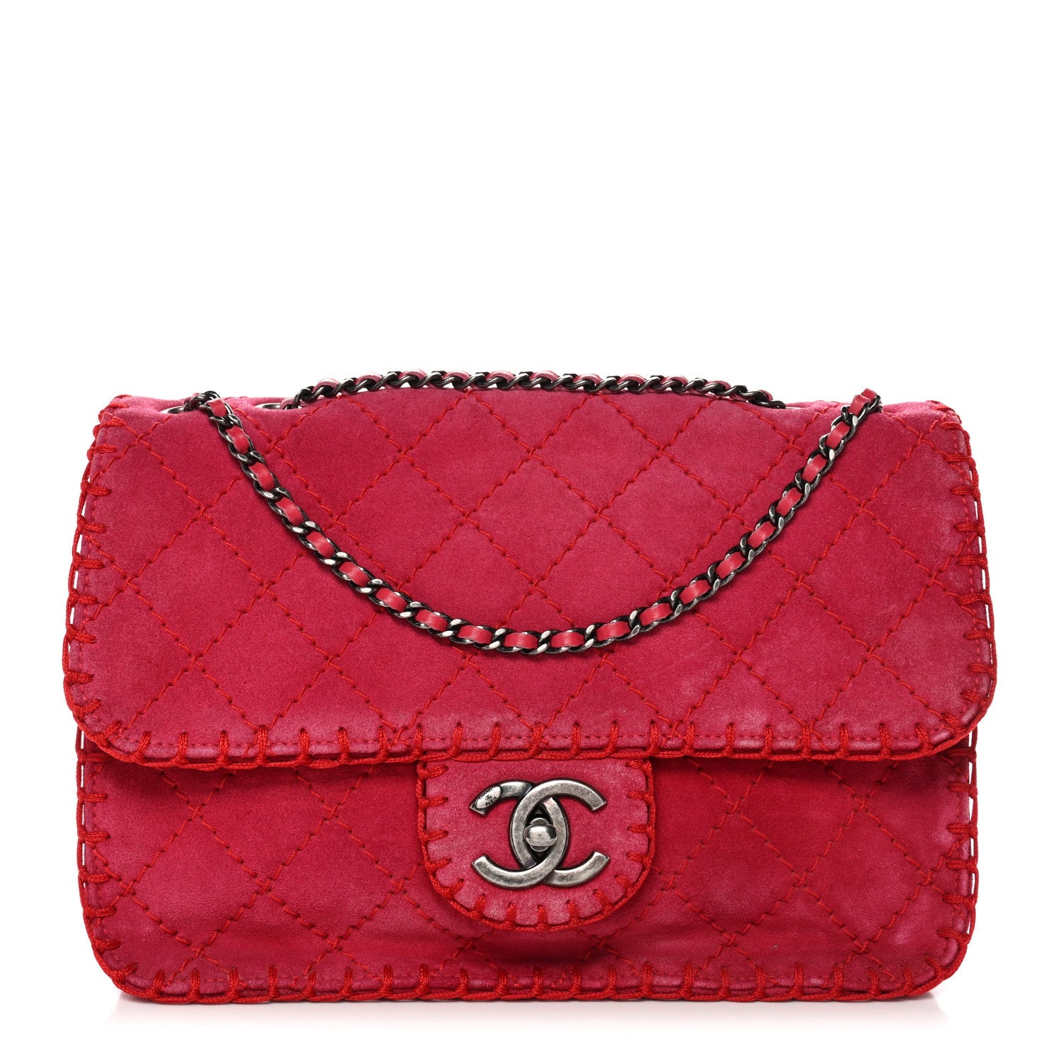 Suede Quilted Whipstitch Flap Red