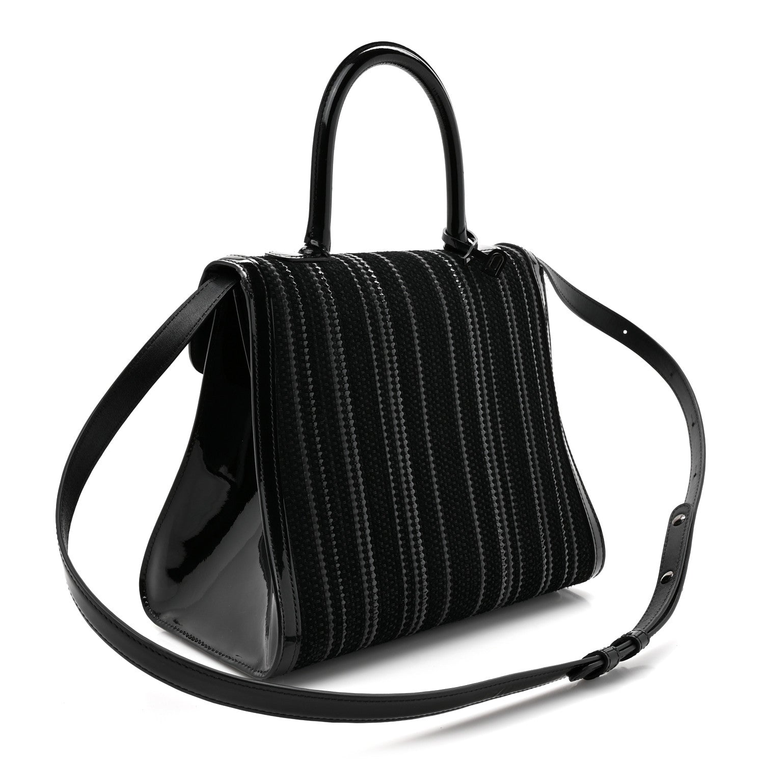 Canvas Patent Calfskin MM Brillant Satchel Black
