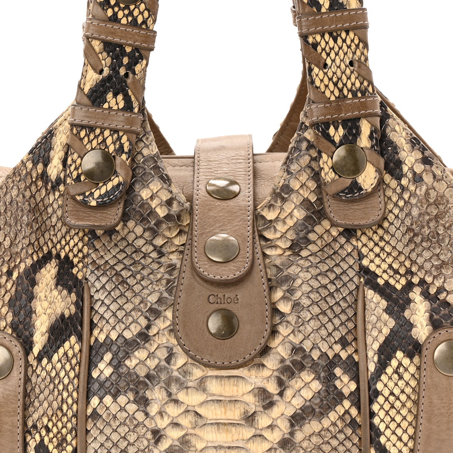 Snakeskin Calfskin Silverado Shoulder Bag Beige