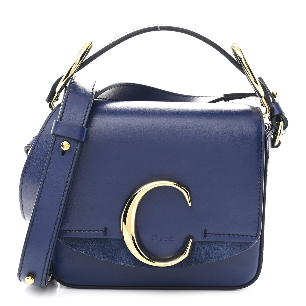 Shiny Calfskin Suede Mini C Bag Smoky Blue