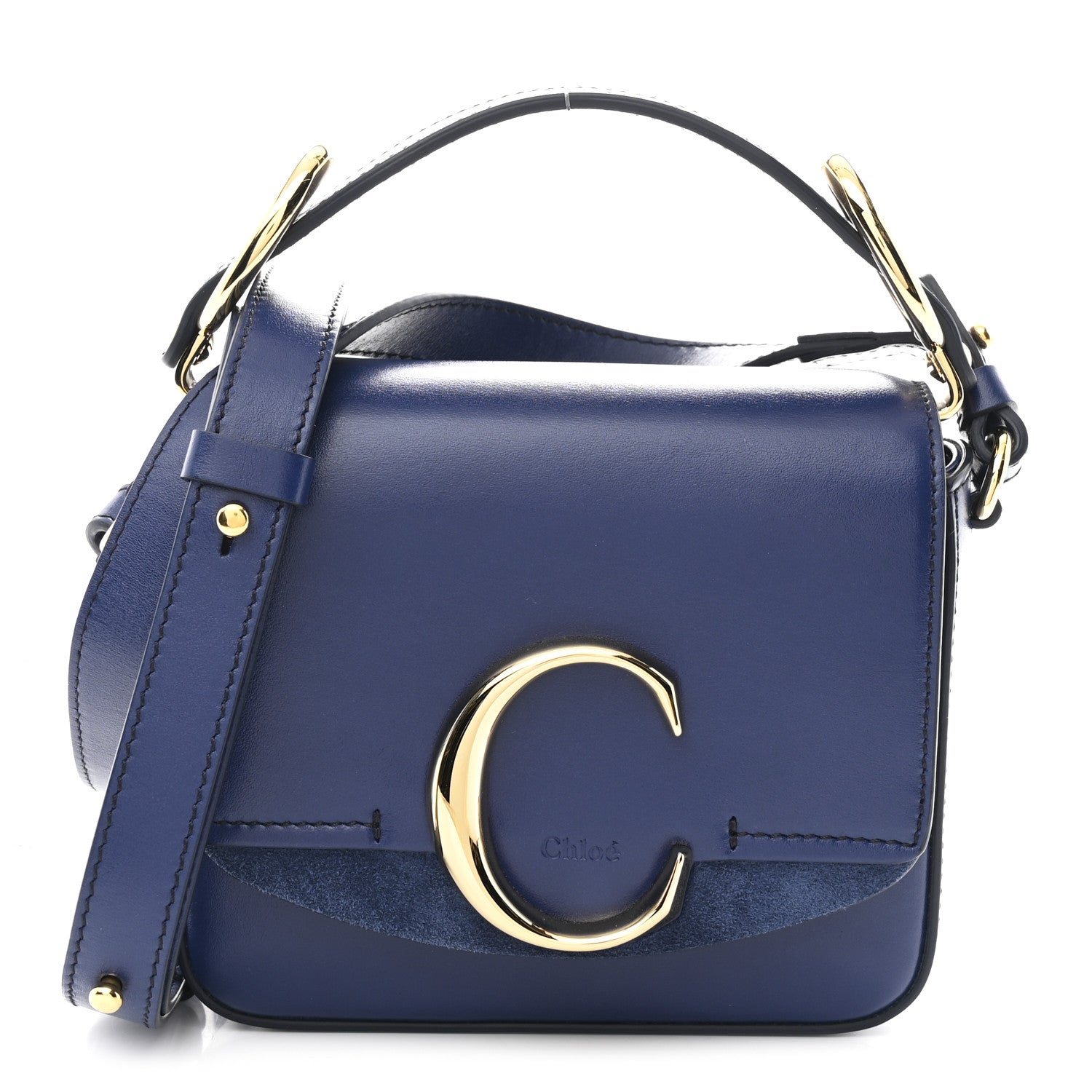 Shiny Calfskin Suede Mini C Bag Smoky Blue