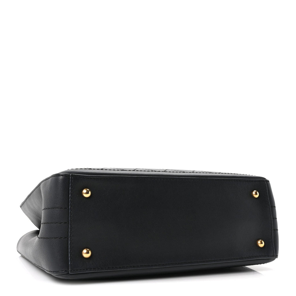 Bullskin Stitched Bi-Color Medium Shopping Tote Black