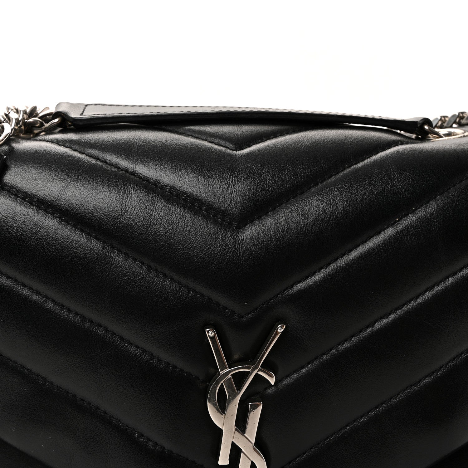 Calfskin Y Quilted Monogram Medium Loulou Chain Satchel Black