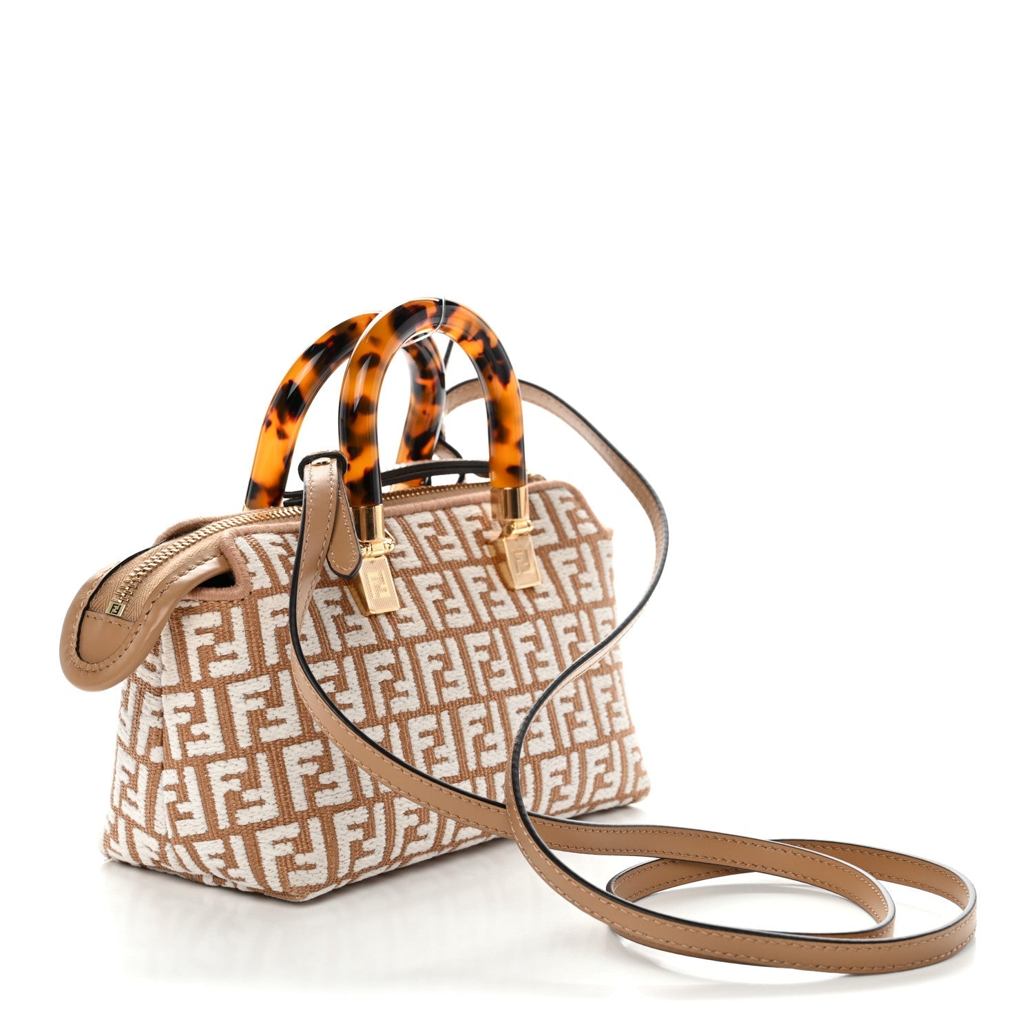 Raffia Chenille Vitello King Plexiglass Micro FF Mini By The Way Top Handle Boston Bag Naturale White
