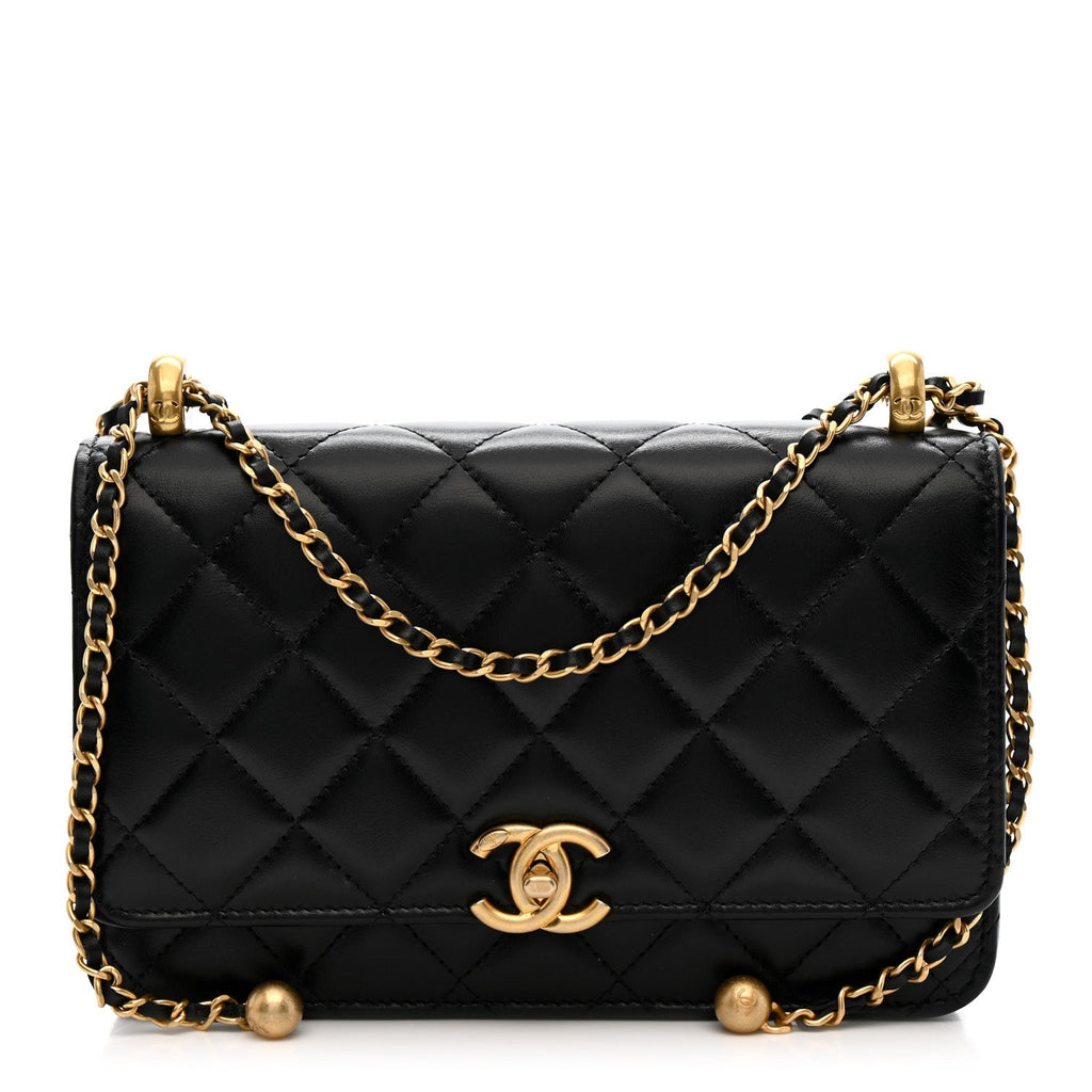 Calfskin Quilted Perfect Fit Wallet On Chain WOC Black