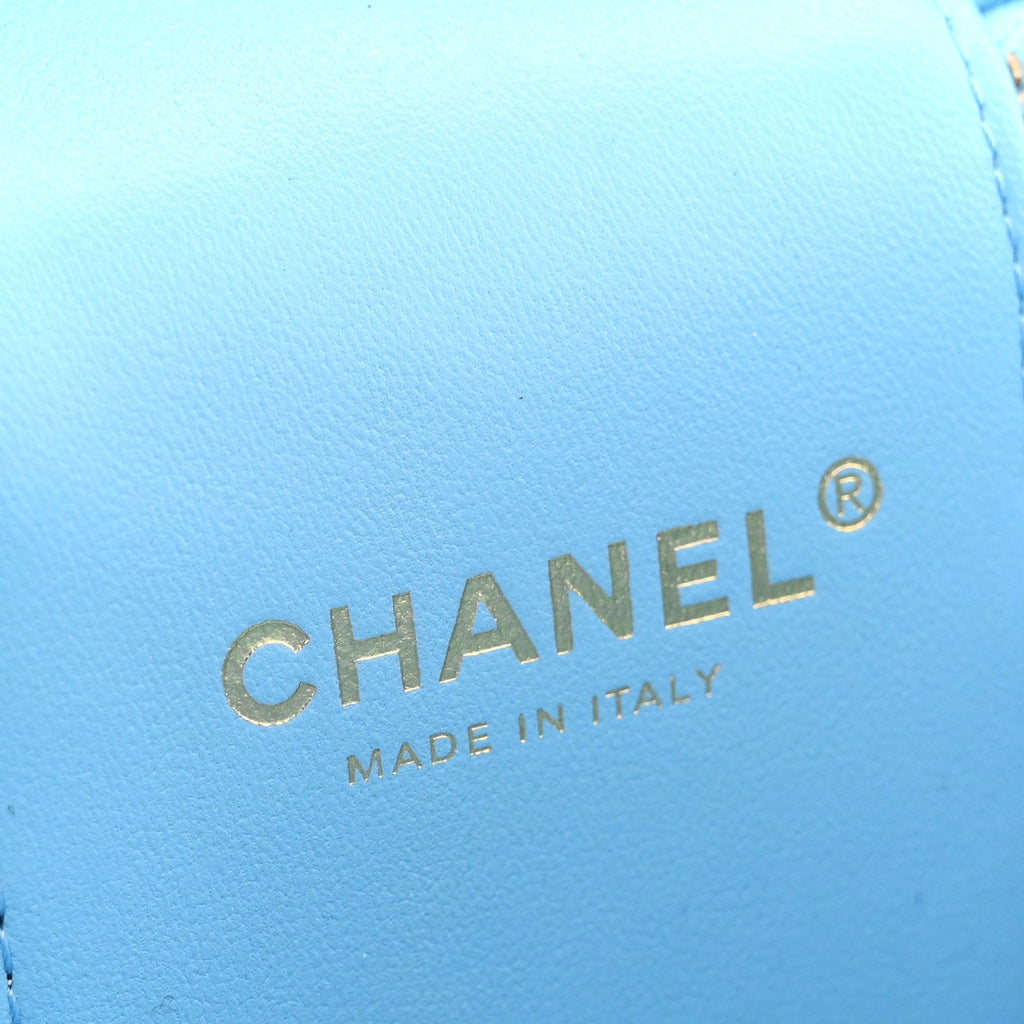 Caviar Quilted Top Handle Vanity Case With Chain Blue
