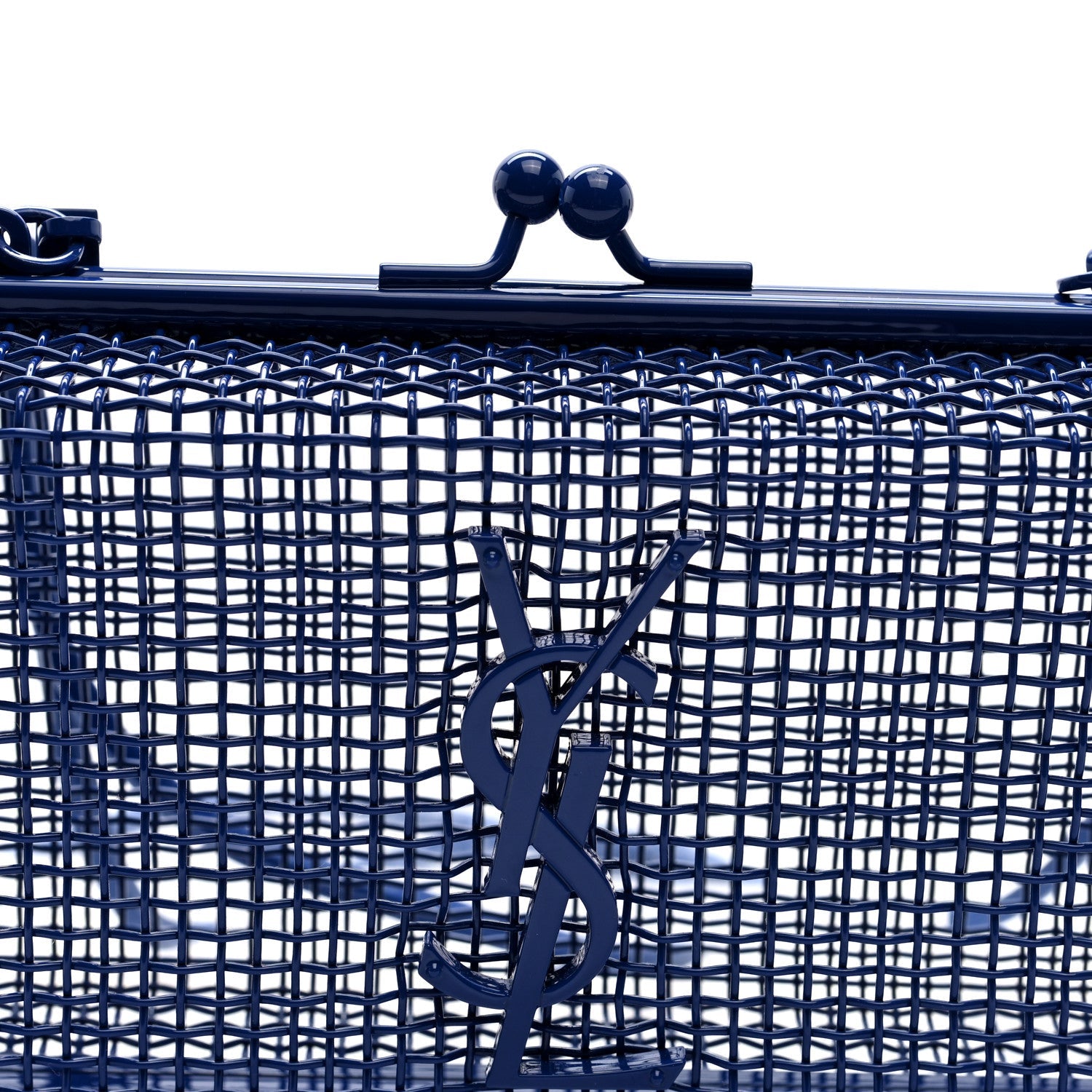 Brass Lambskin Monogram Cassandre Cage Bag Blue Majorelle