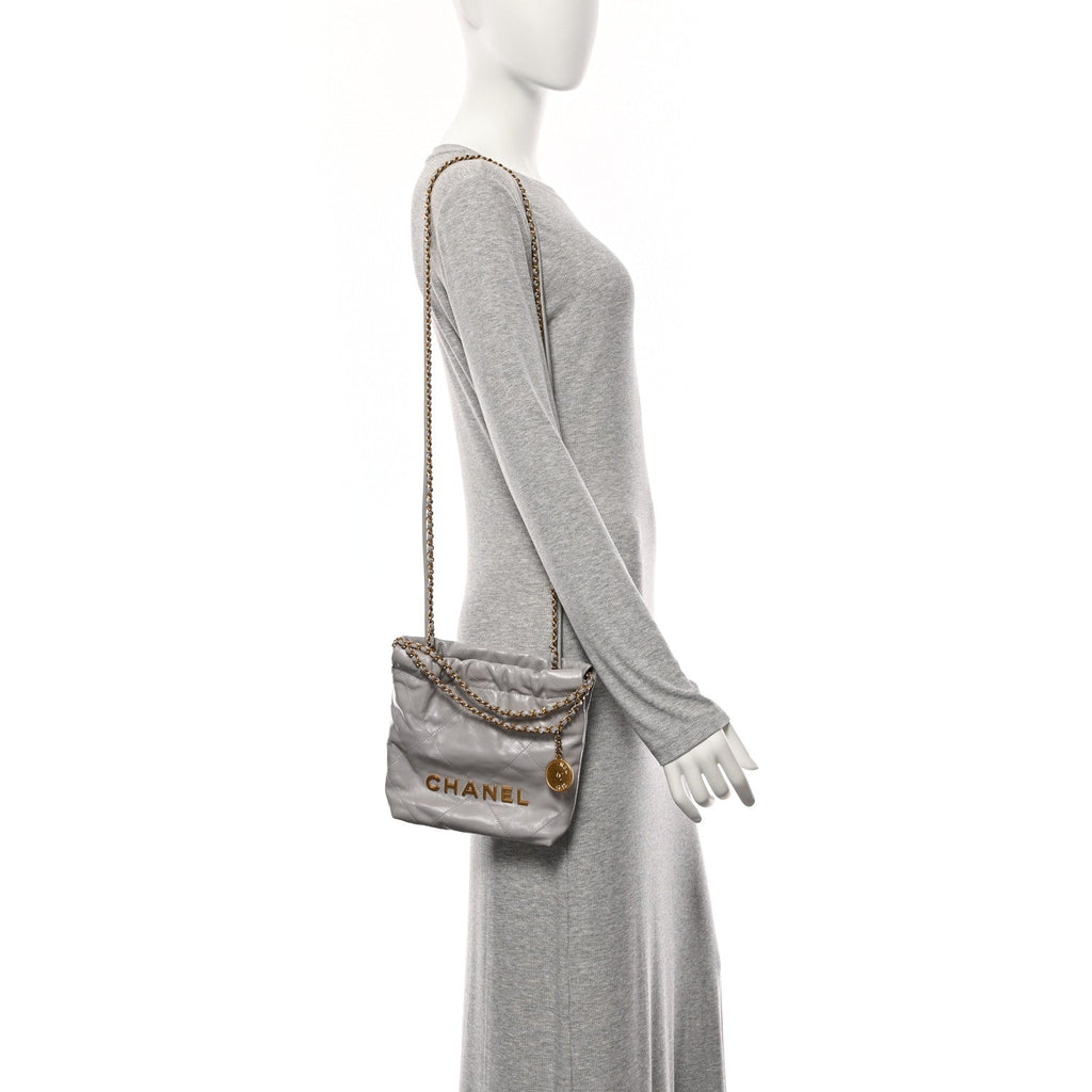 Shiny Calfskin Quilted Mini Chanel 22 Grey