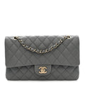 Caviar Quilted Medium Double Flap Grey