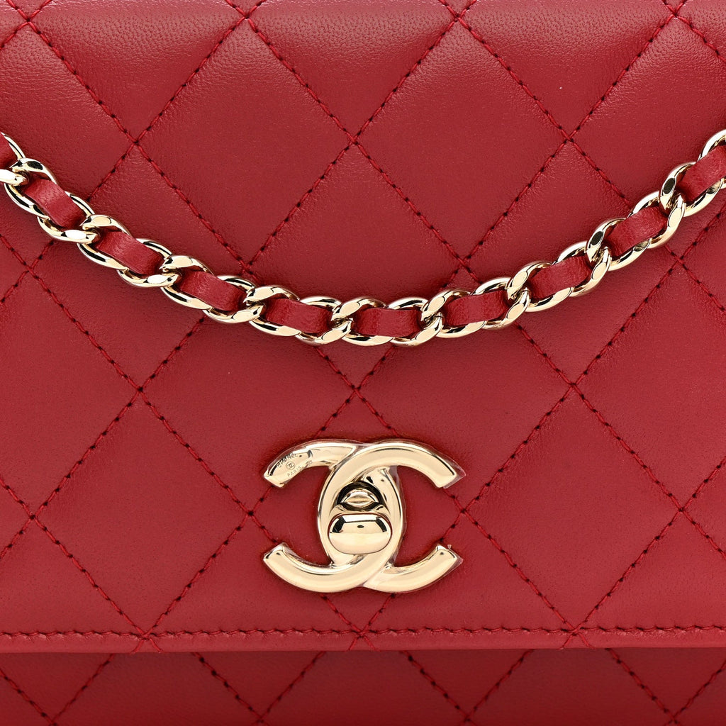 Lambskin Quilted Trendy CC Wallet On Chain WOC Red