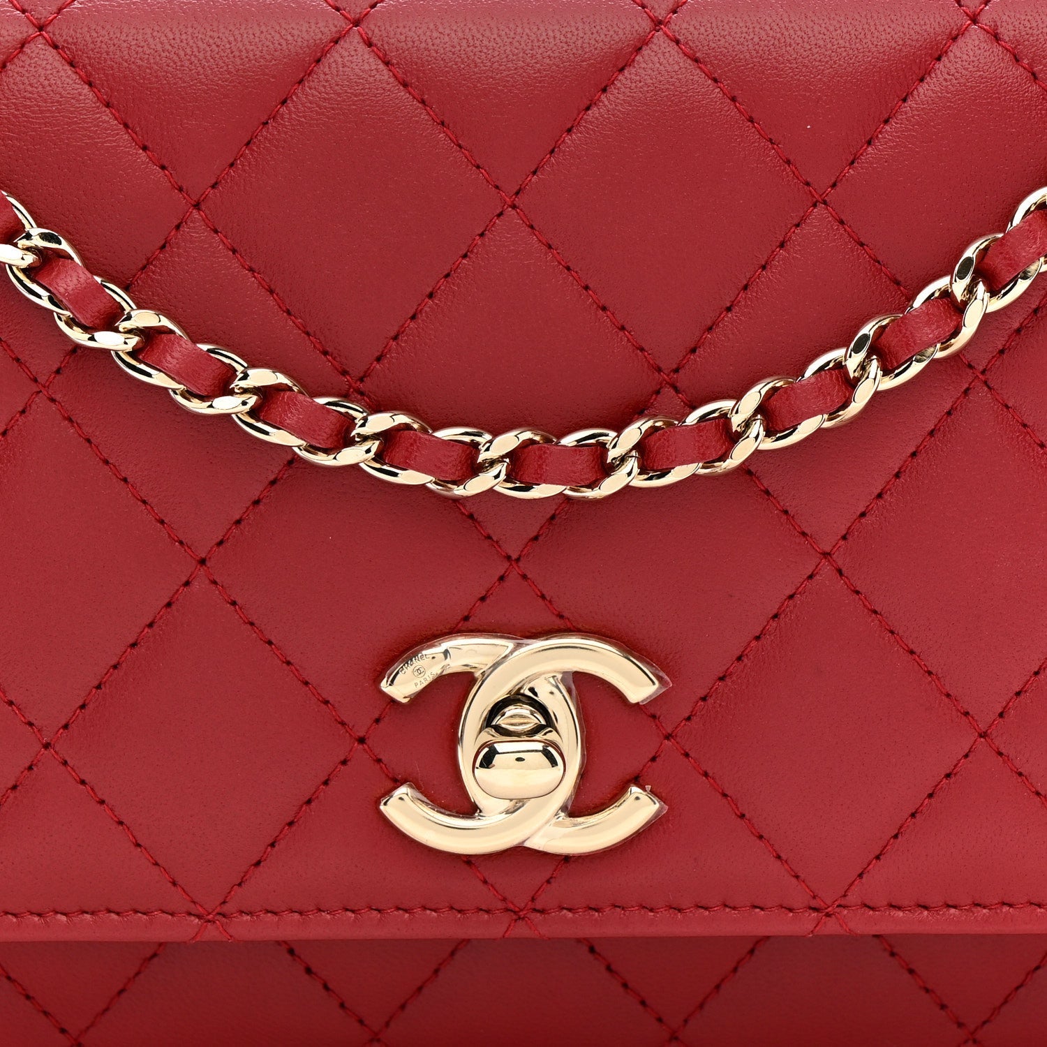 Lambskin Quilted Trendy CC Wallet On Chain WOC Red