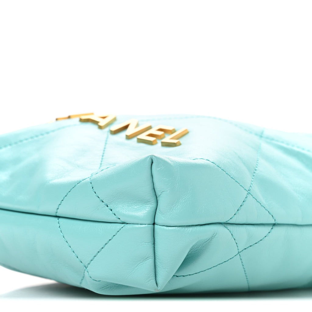Shiny Calfskin Quilted Mini Chanel 22 Turquoise