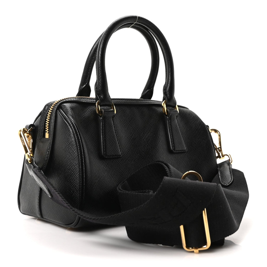Saffiano Lux Mini Boston Crossbody Bag Black