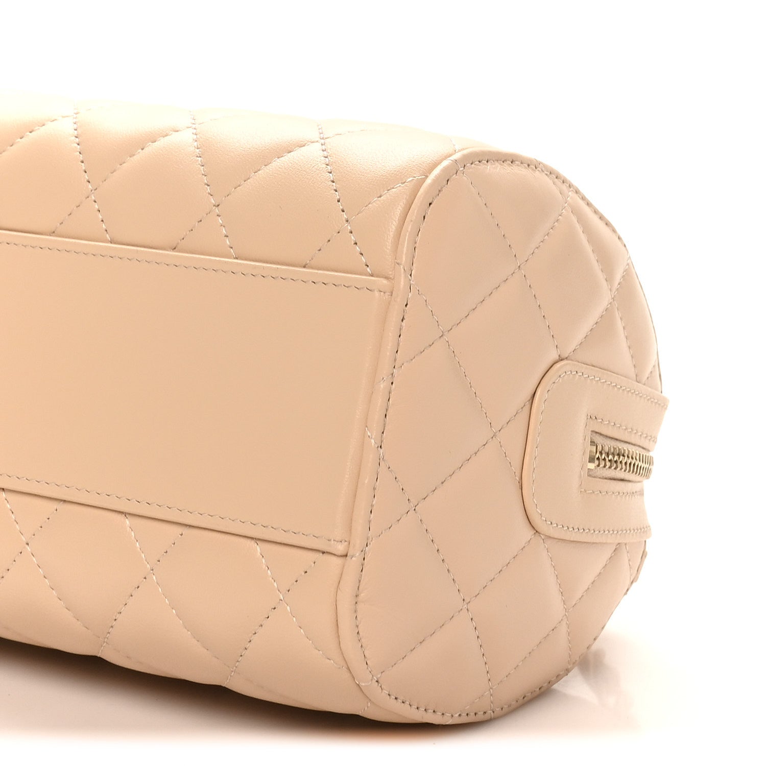Lambskin Quilted Barrel Clutch With Chain Light Beige