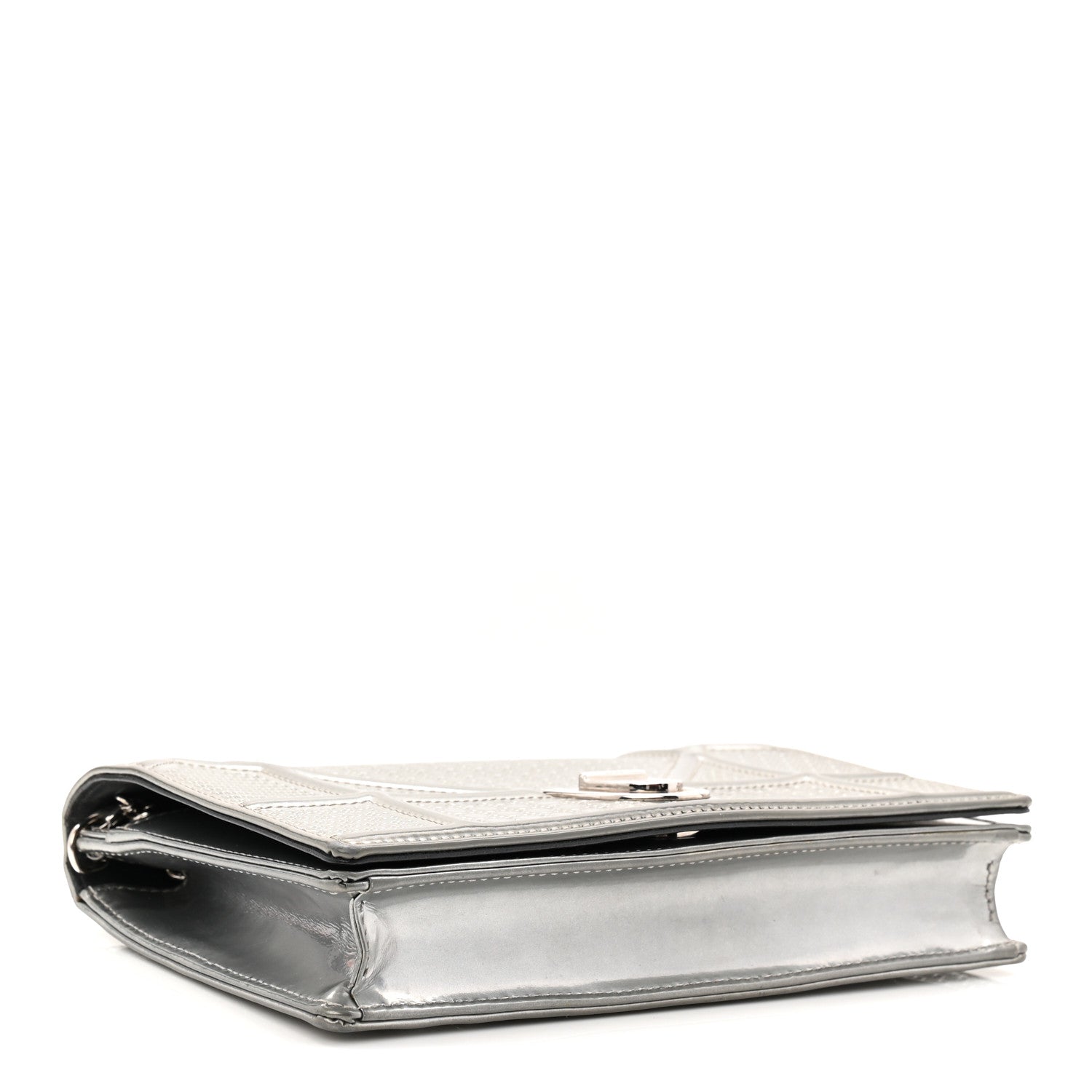 Metallic Patent Micro-Cannage Diorama Wallet on Chain Pouch Silver