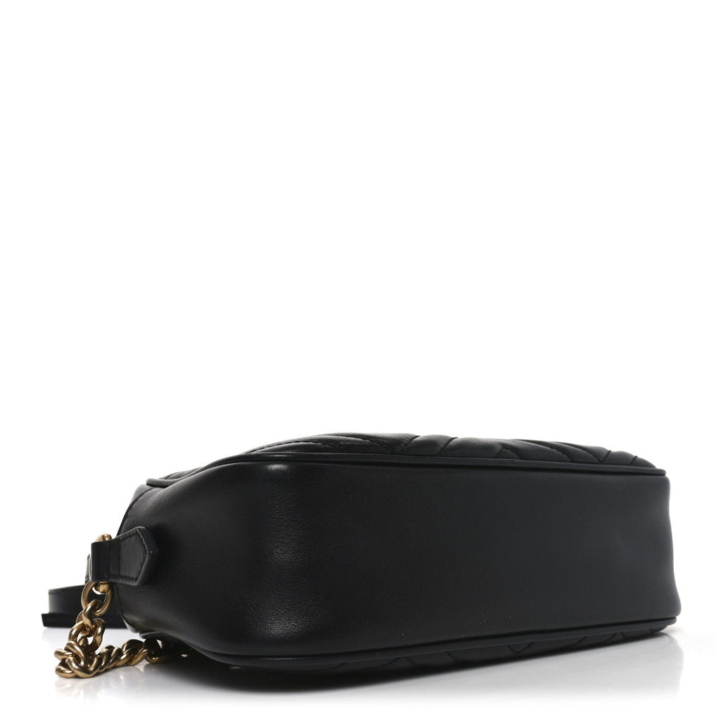 Calfskin Matelasse Small GG Marmont Chain Shoulder Bag Black