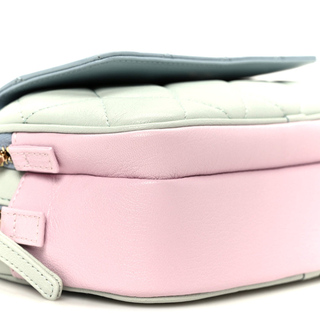 Goatskin Quilted Tri-Color In & Out Waist Bag Green Blue Pink