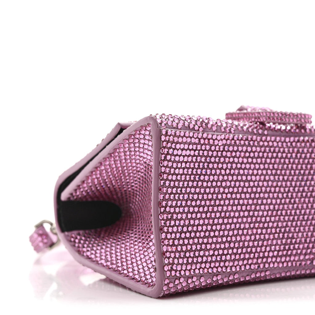 Strass Suede Hourglass Top Handle Bag XS Pink