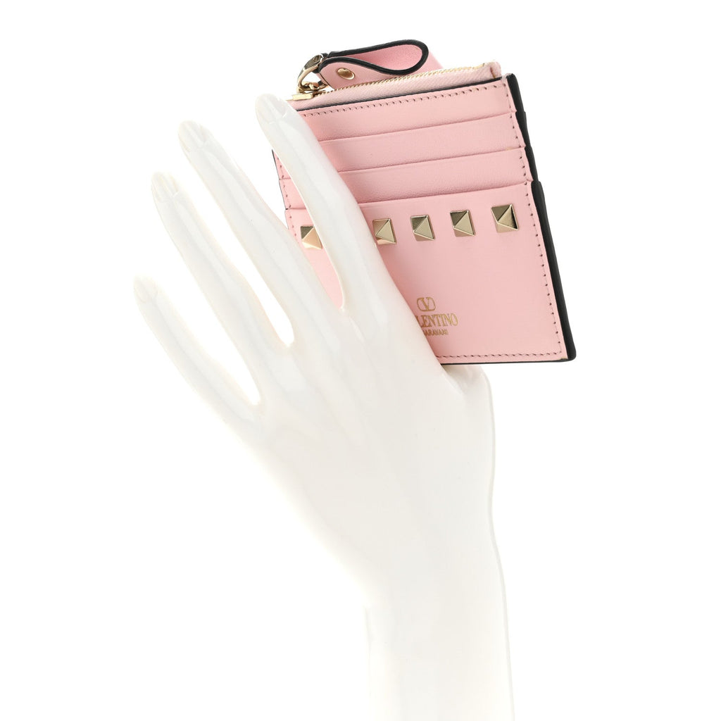 Vitello Rockstud  Holder With Zipper Light Pink