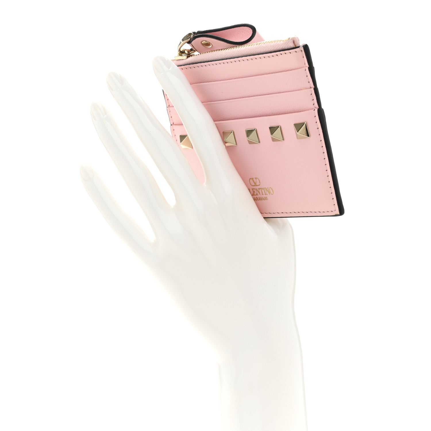 Vitello Rockstud  Holder With Zipper Light Pink
