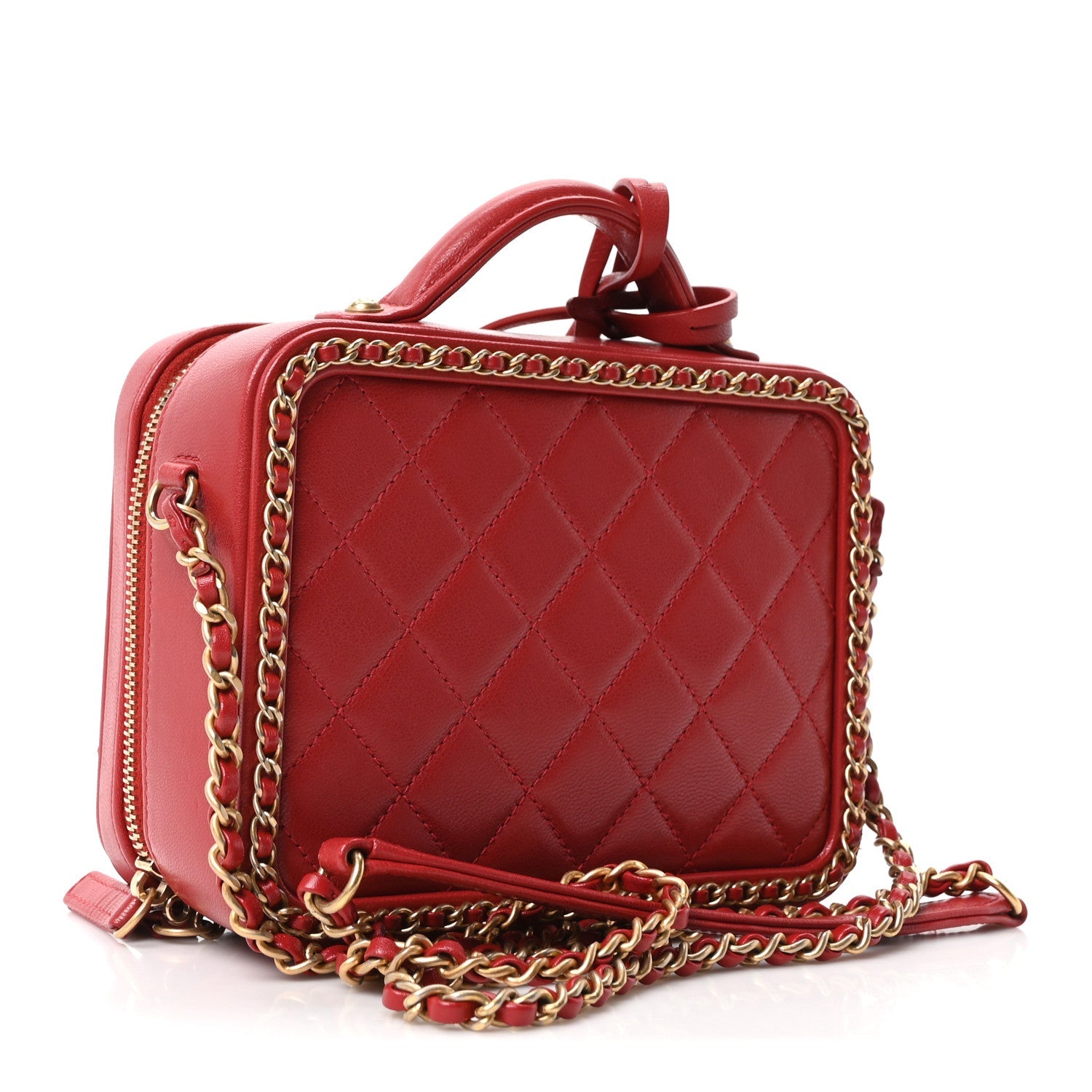 Goatskin Quilted Small CC Filigree Vanity Case Red