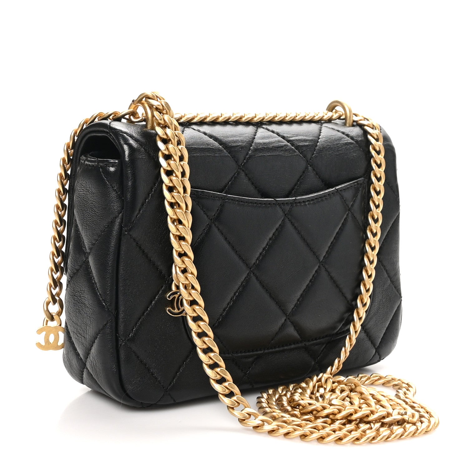 Lambskin Enamel Quilted Mini Pending CC Square Flap Black