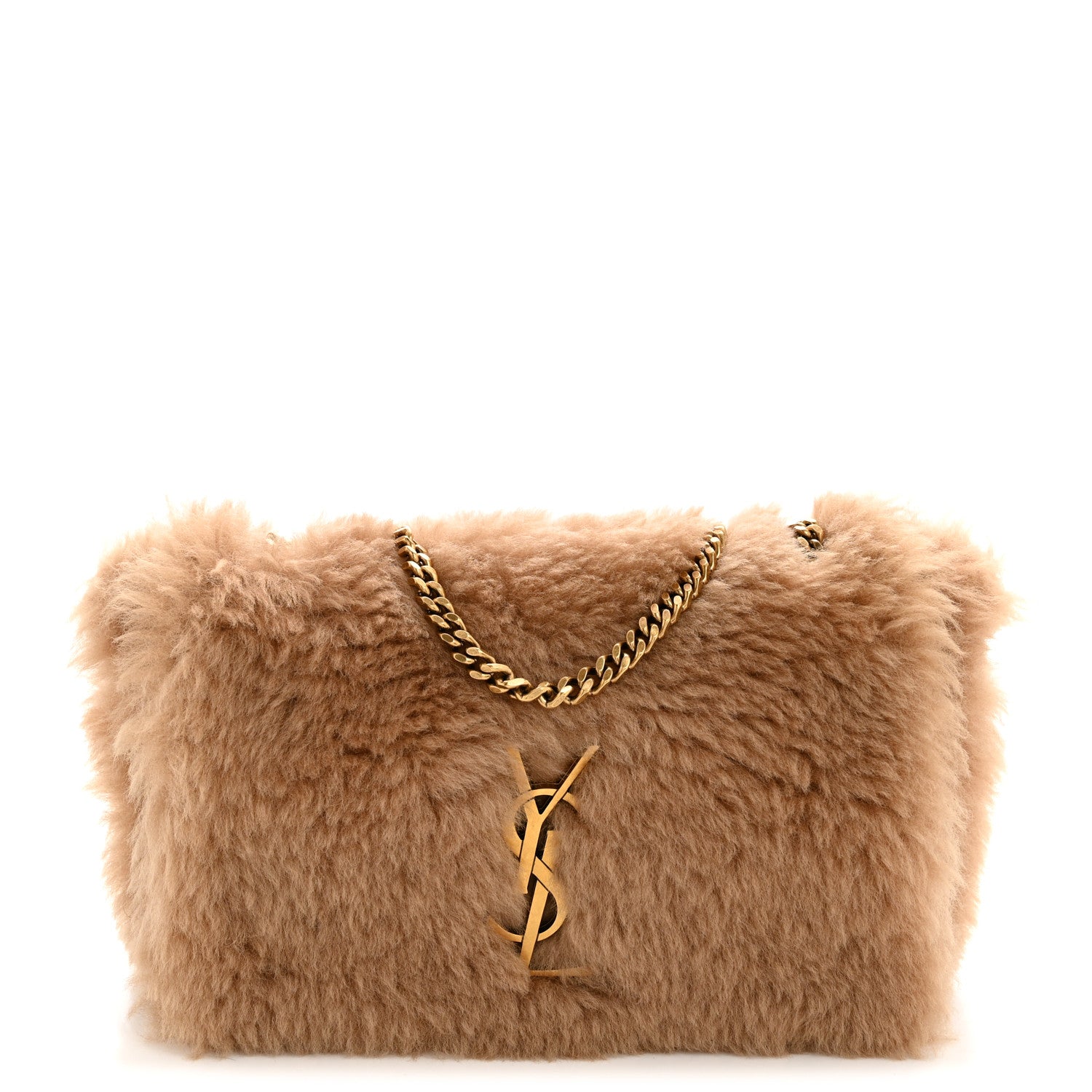 Shearling Calfskin Small Reversible Monogram Kate Satchel Ecru Dark Brown