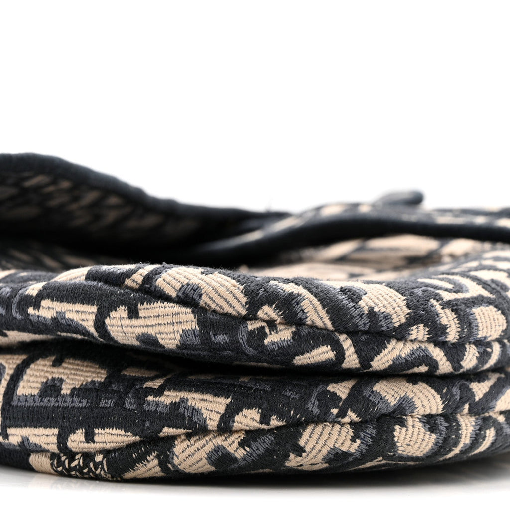 Oblique Embroidered Saddle Bag Blue