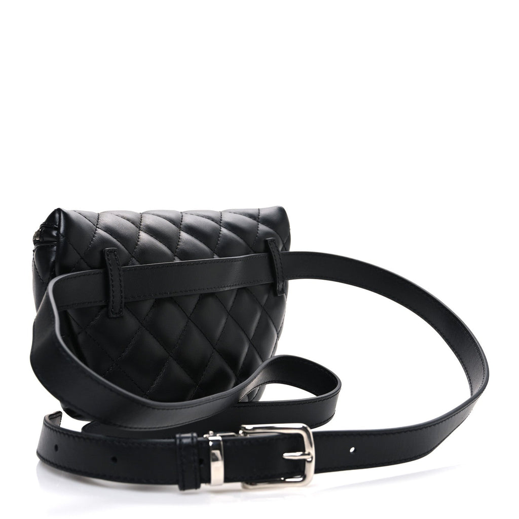 Lambskin Quilted Waist Belt Bag Black