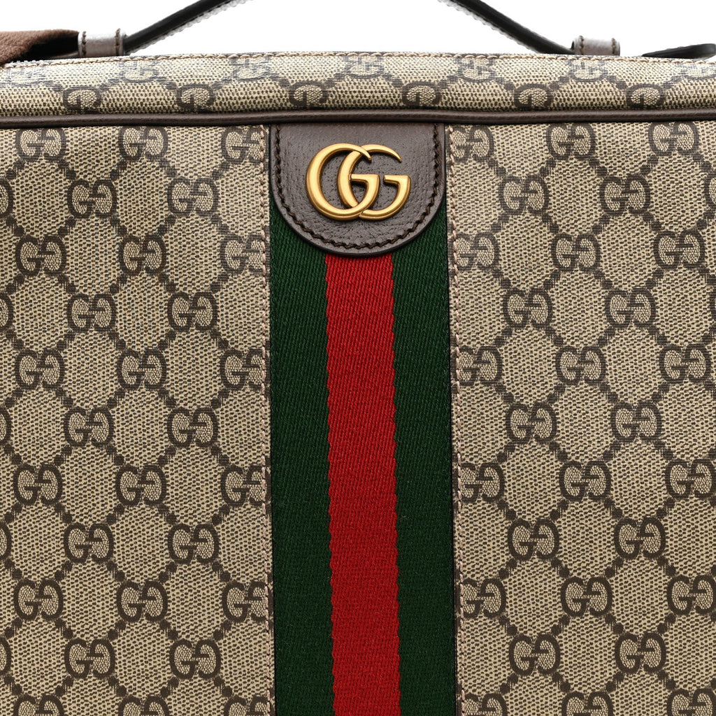 GG Supreme Monogram Textured Dollar Calfskin Web Savoy Shoe Case Bag Beige Ebony New Acero