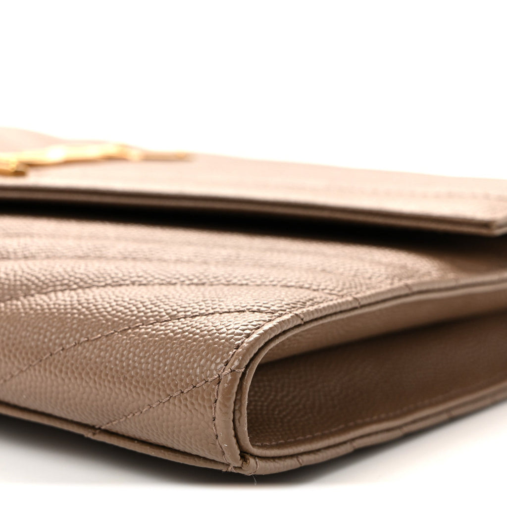 Grain De Poudre Matelasse Chevron Monogram Cassandre Flap Pouch Taupe
