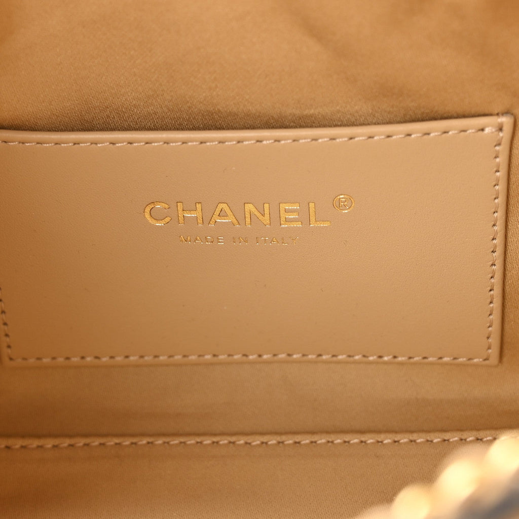 Braided Raffia Calfskin Quilted Mini Chanel 25 Handbag Beige Black