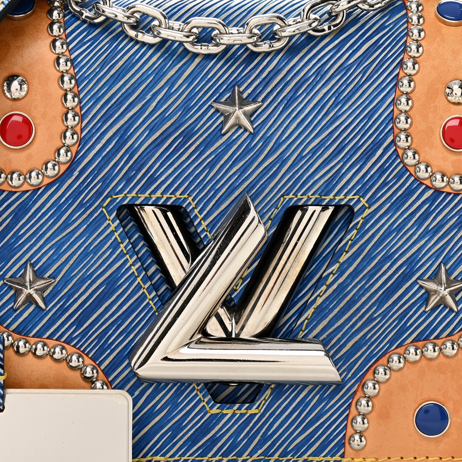 Epi Studded Twist Shoulder Bag MM Denim Light
