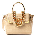 Calfskin Crocodile Embossed Small La Medusa Top Handle Bag Beige