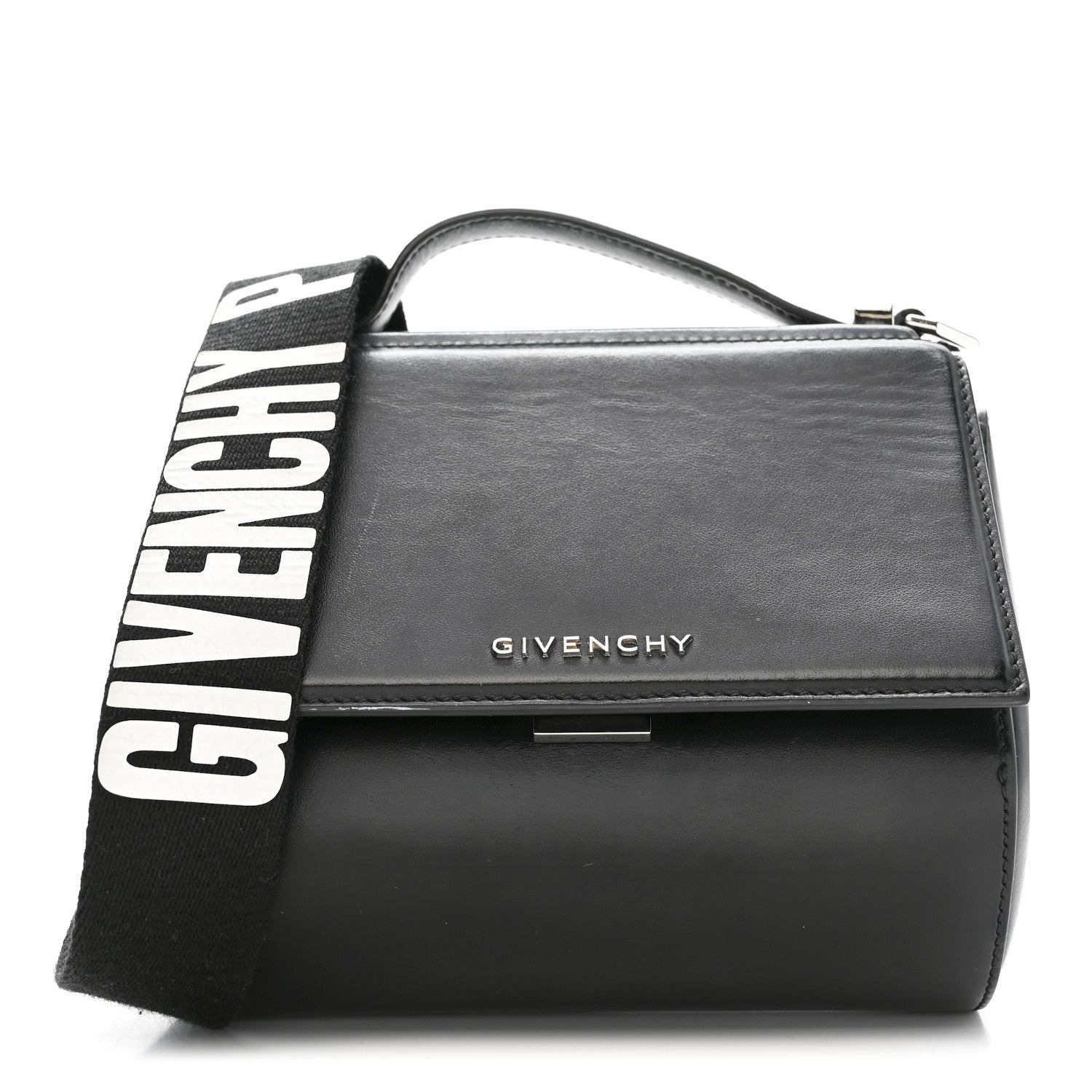 Calfskin Mini Pandora Box Logo Strap Crossbody Bag Black