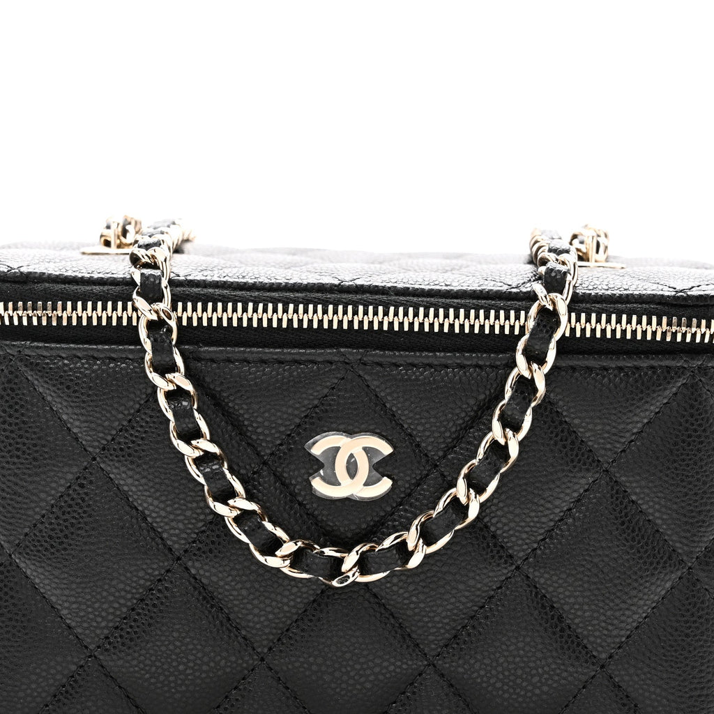 Caviar Quilted Small Vanity Case With Chain Black