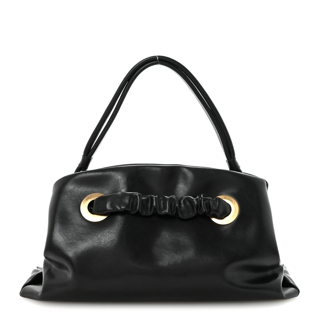 Smooth Calfskin Eyelet Small Top Handle Bag Black