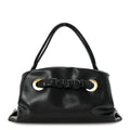 Smooth Calfskin Eyelet Small Top Handle Bag Black