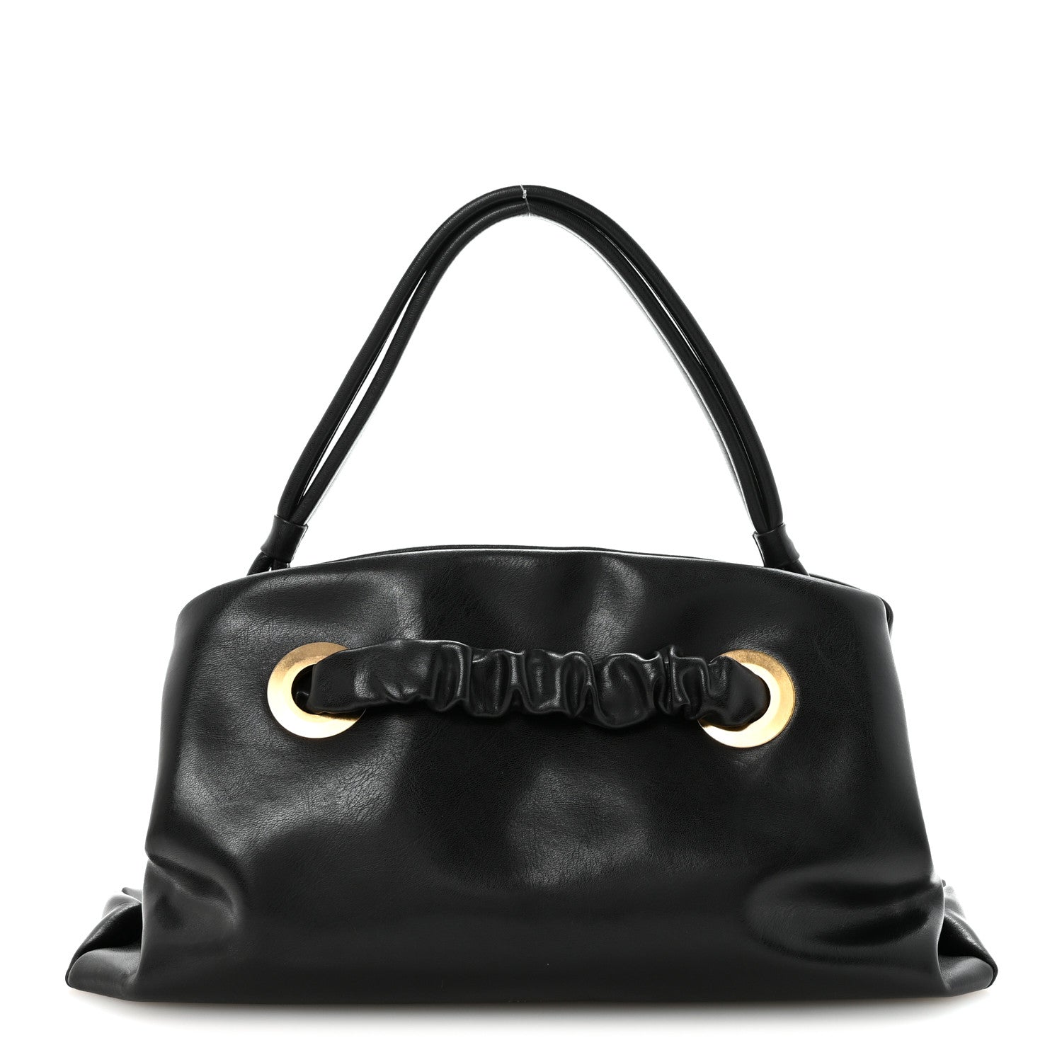 Smooth Calfskin Eyelet Small Top Handle Bag Black