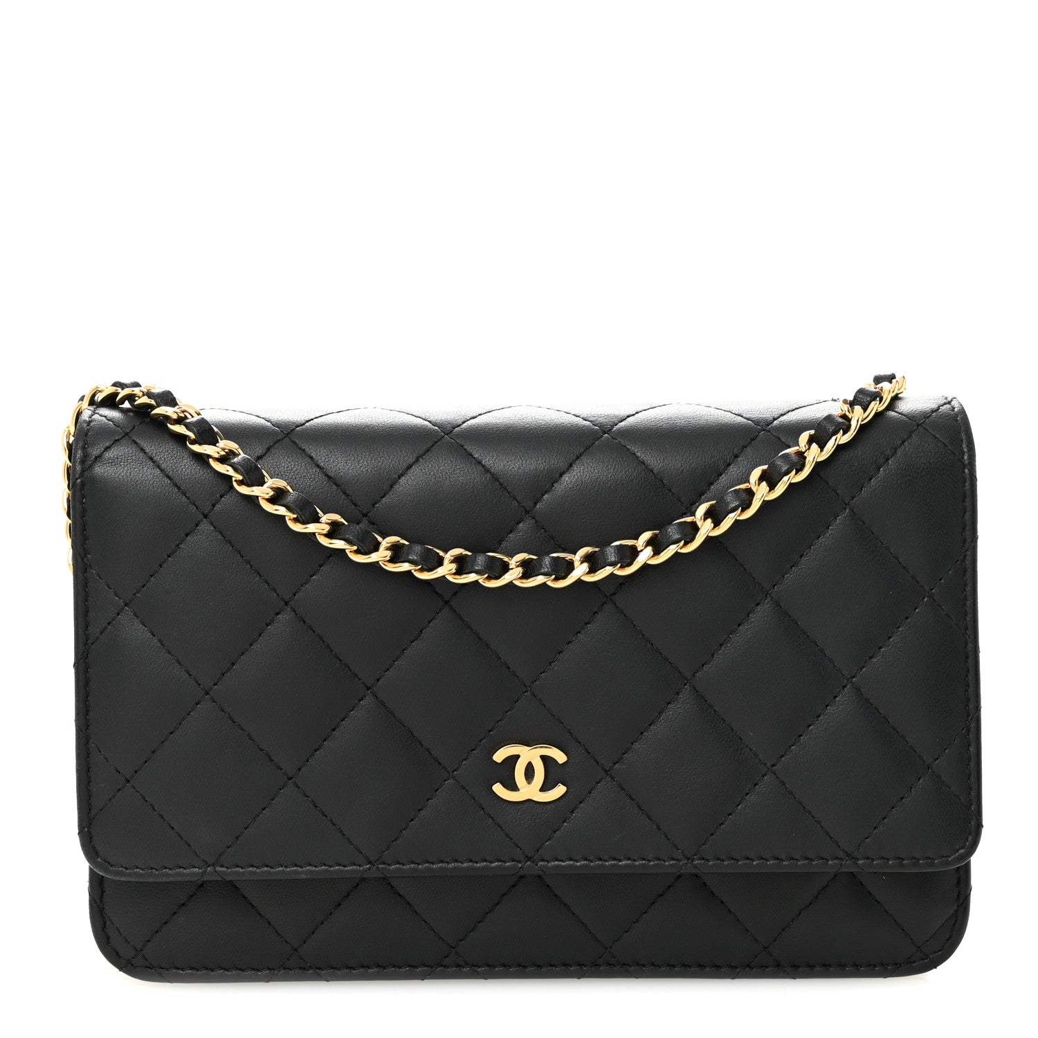 Lambskin Quilted Wallet On Chain WOC Black