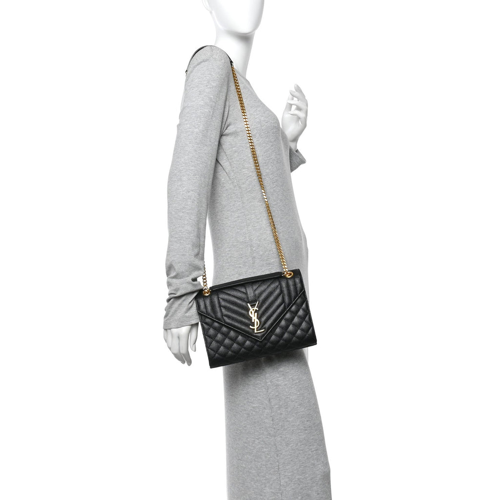 Grain De Poudre Textured Mixed Matelasse Triquilt Medium Monogram Satchel Black