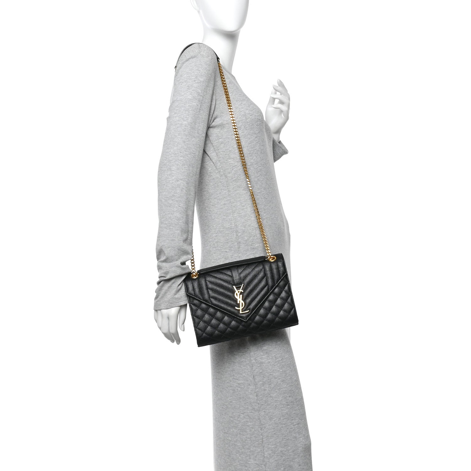 Grain De Poudre Textured Mixed Matelasse Triquilt Medium Monogram Satchel Black